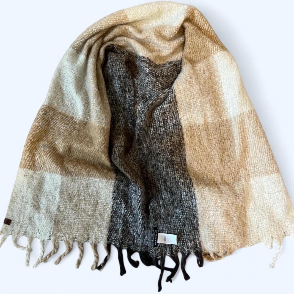 Plaid Cream Blanket Scarf by Lucky Brand
